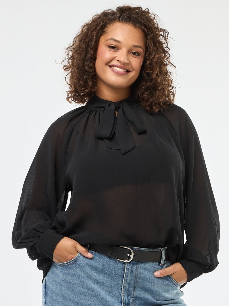 Blusa con lazada y lazos para anudar en la parte delantera Negro - Kiabi