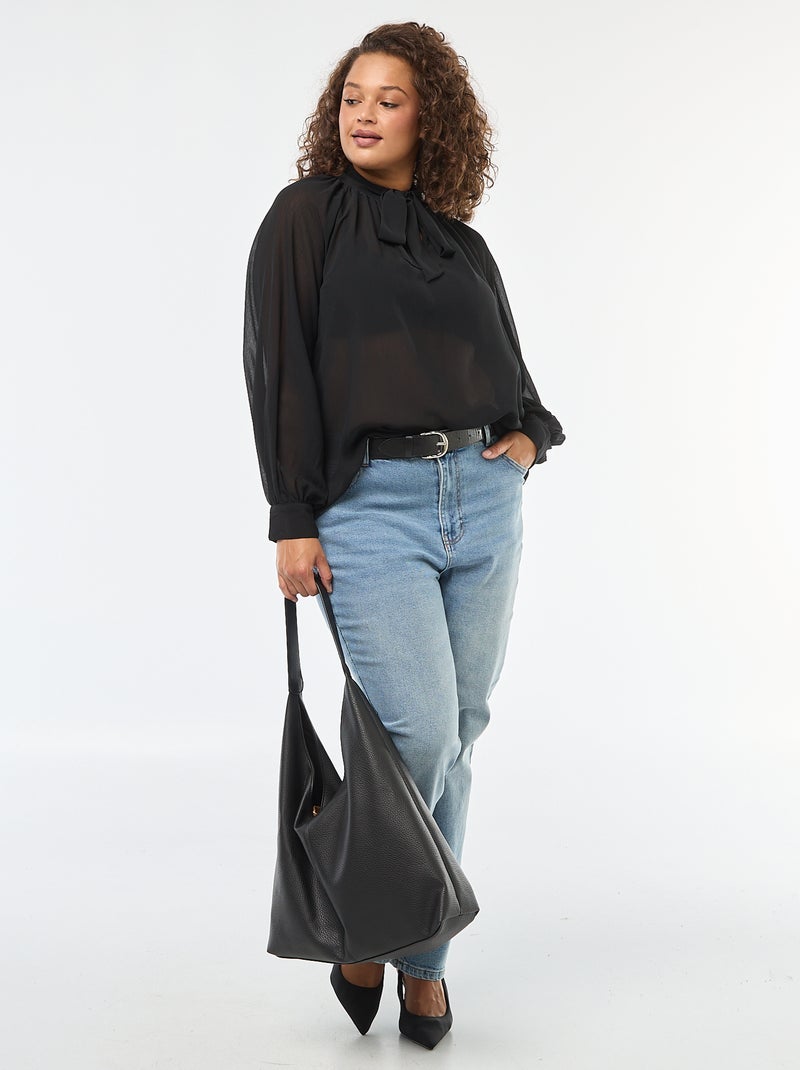 Blusa con lazada y lazos para anudar en la parte delantera Negro - Kiabi