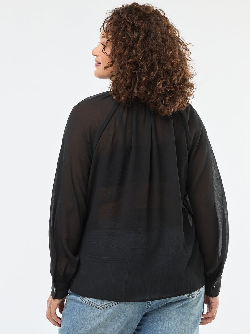 Blusa con lazada y lazos para anudar en la parte delantera Negro - Kiabi