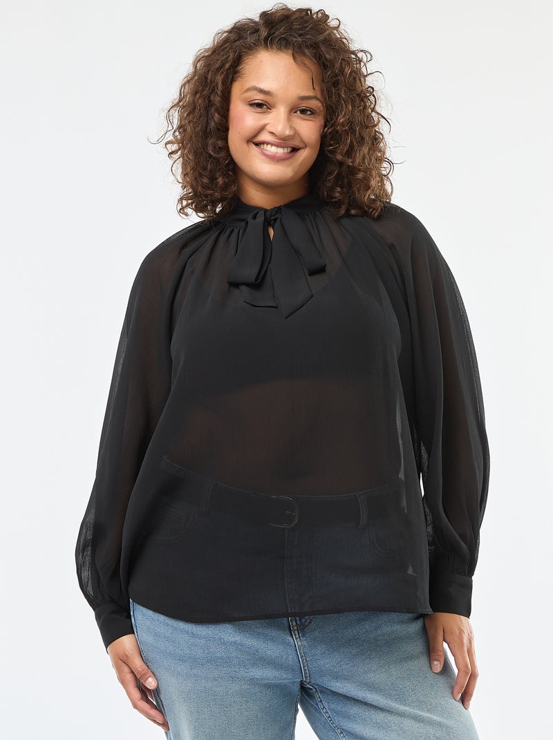 Blusa con lazada y lazos para anudar en la parte delantera Negro - Kiabi