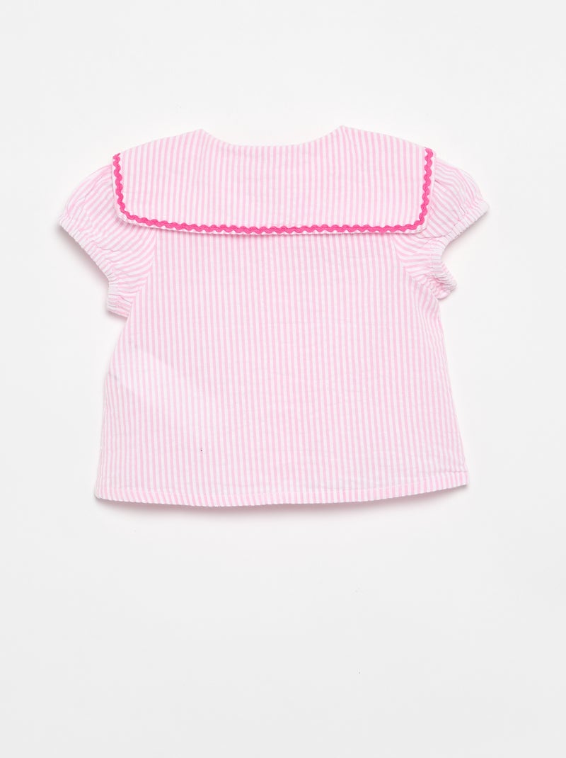 Blusa con lazos de manga corta Rosa - Kiabi