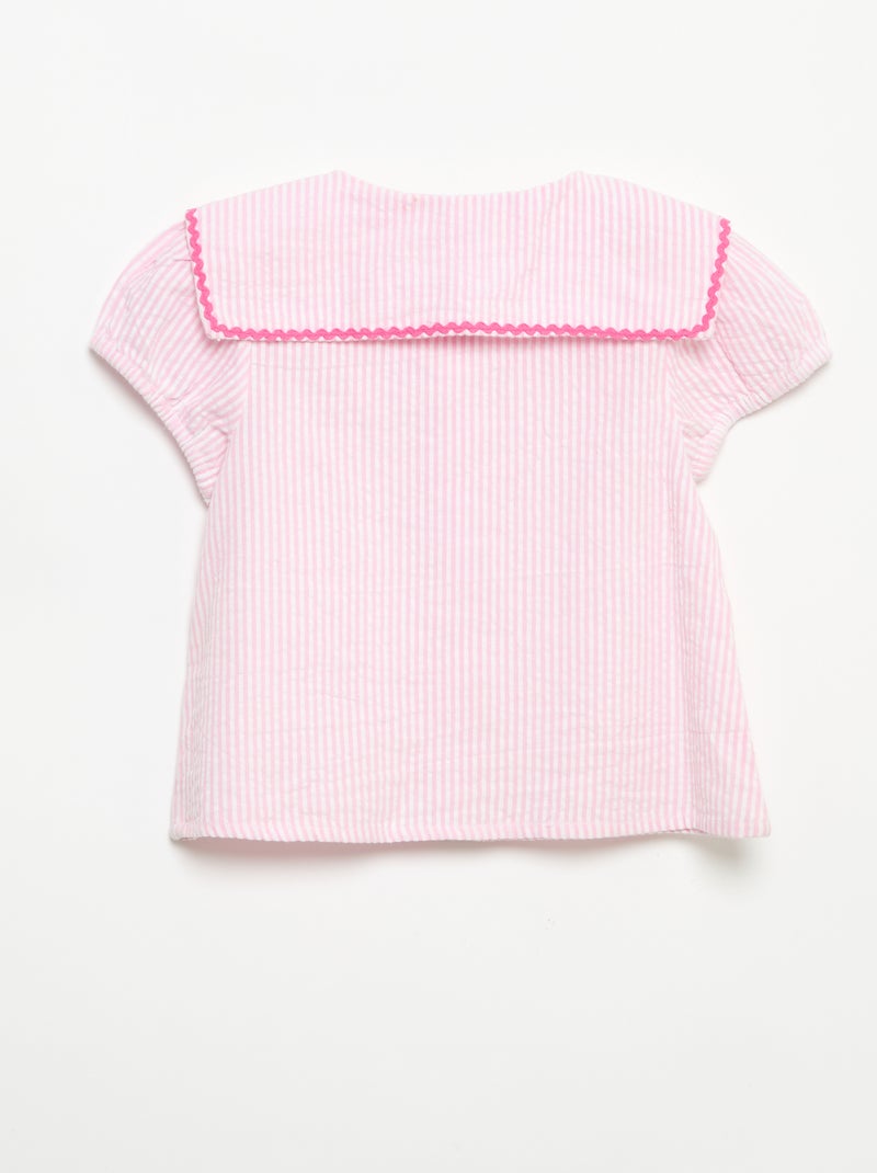 Blusa con lazos de manga corta Rosa - Kiabi