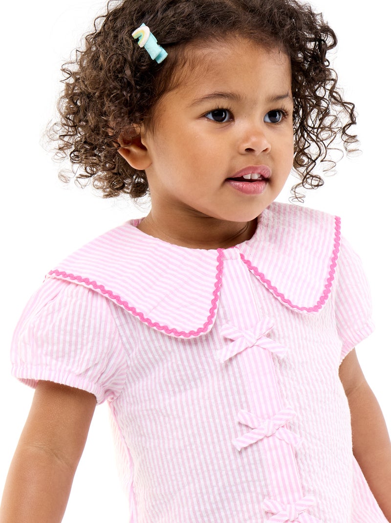Blusa con lazos de manga corta Rosa - Kiabi