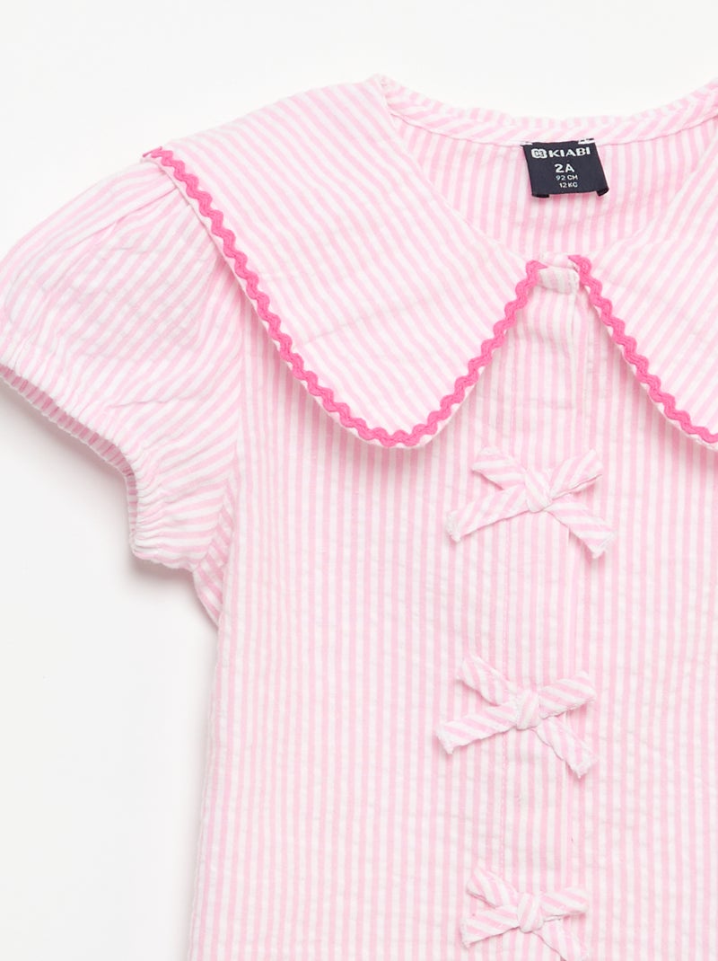 Blusa con lazos de manga corta Rosa - Kiabi