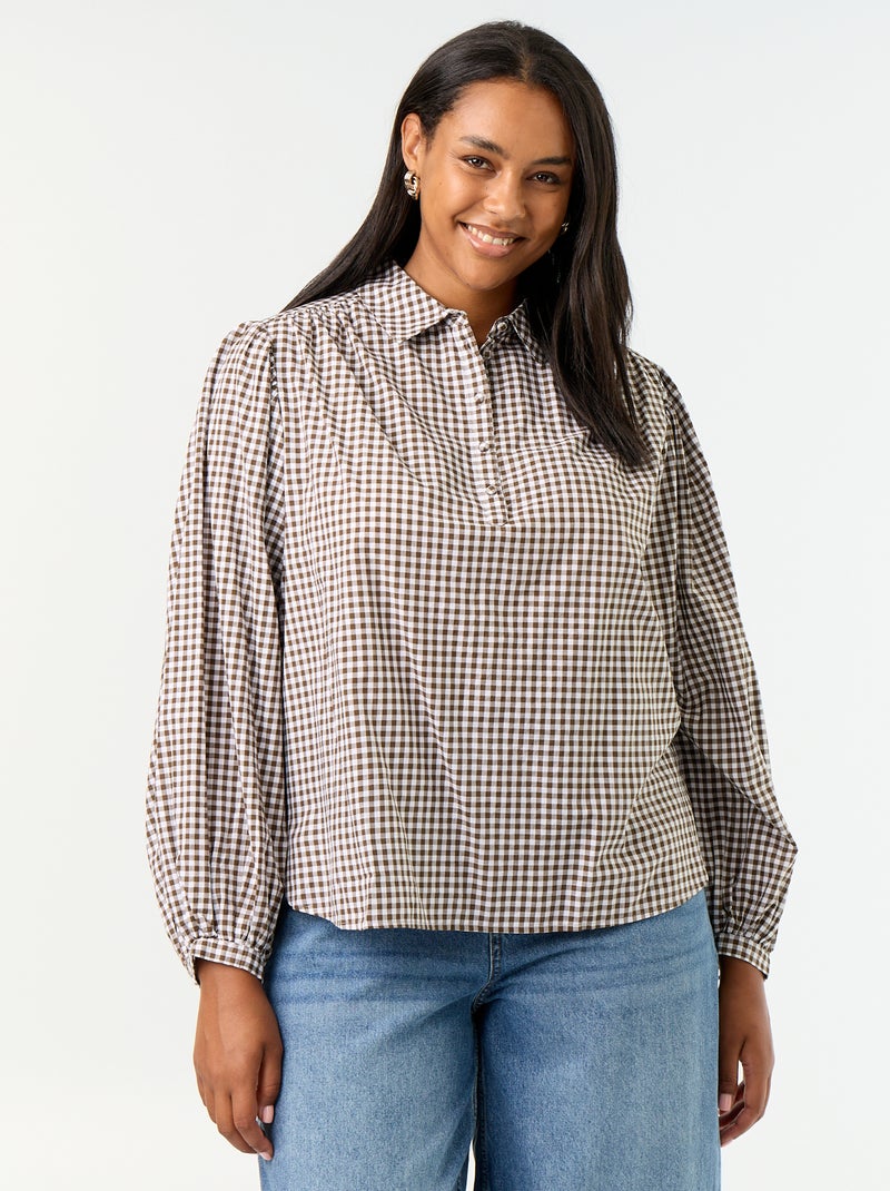 Blusa con mangas abullonadas Kaki - Kiabi