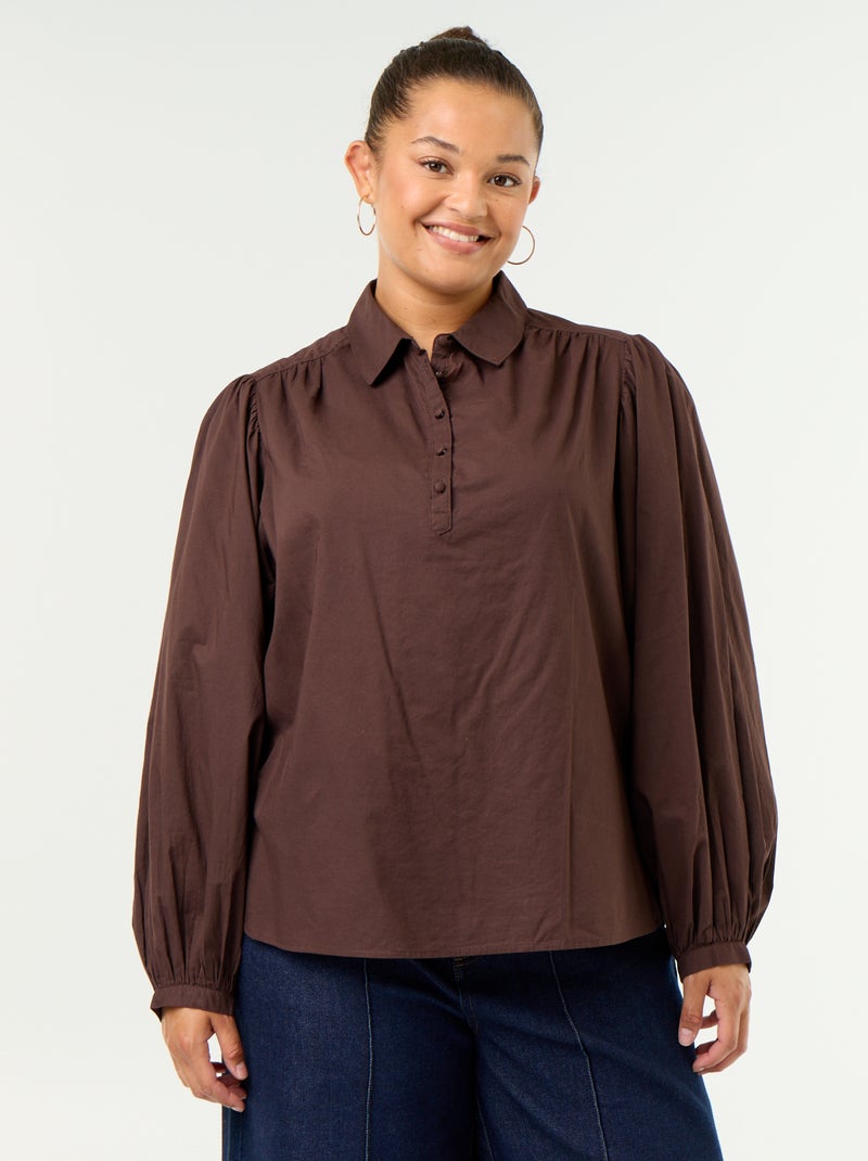 Blusa con mangas abullonadas Marron - Kiabi