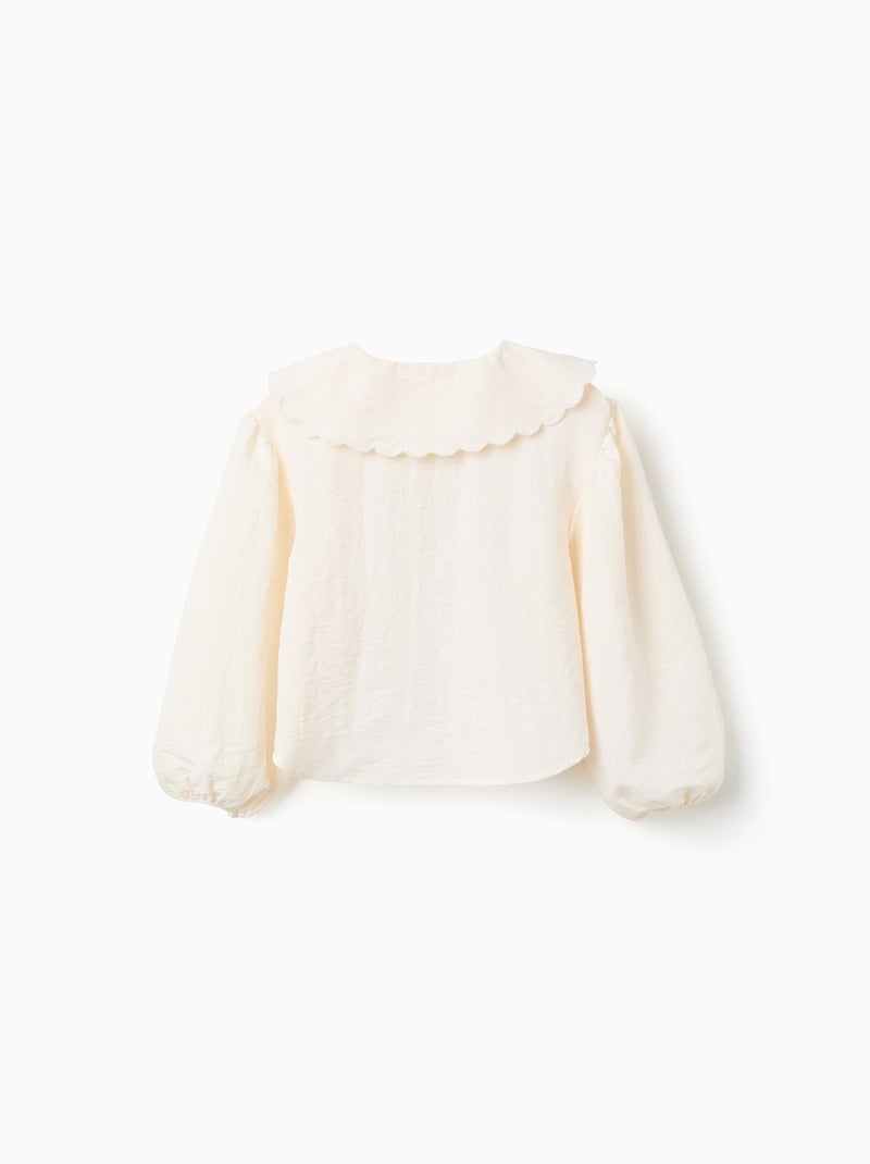 Blusa con mangas abullonadas y aplique floral Beige claro - Kiabi