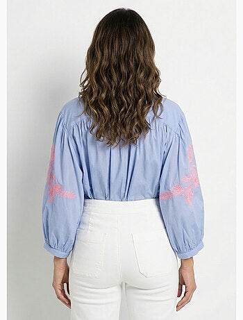 Blusa con mangas anchas y bordado neón - AFIBEL