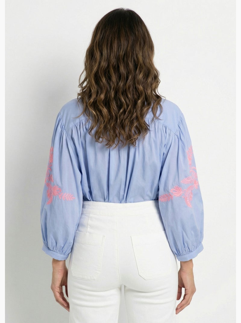 Blusa con mangas anchas y bordado neón - AFIBEL Azul Rosa - Kiabi