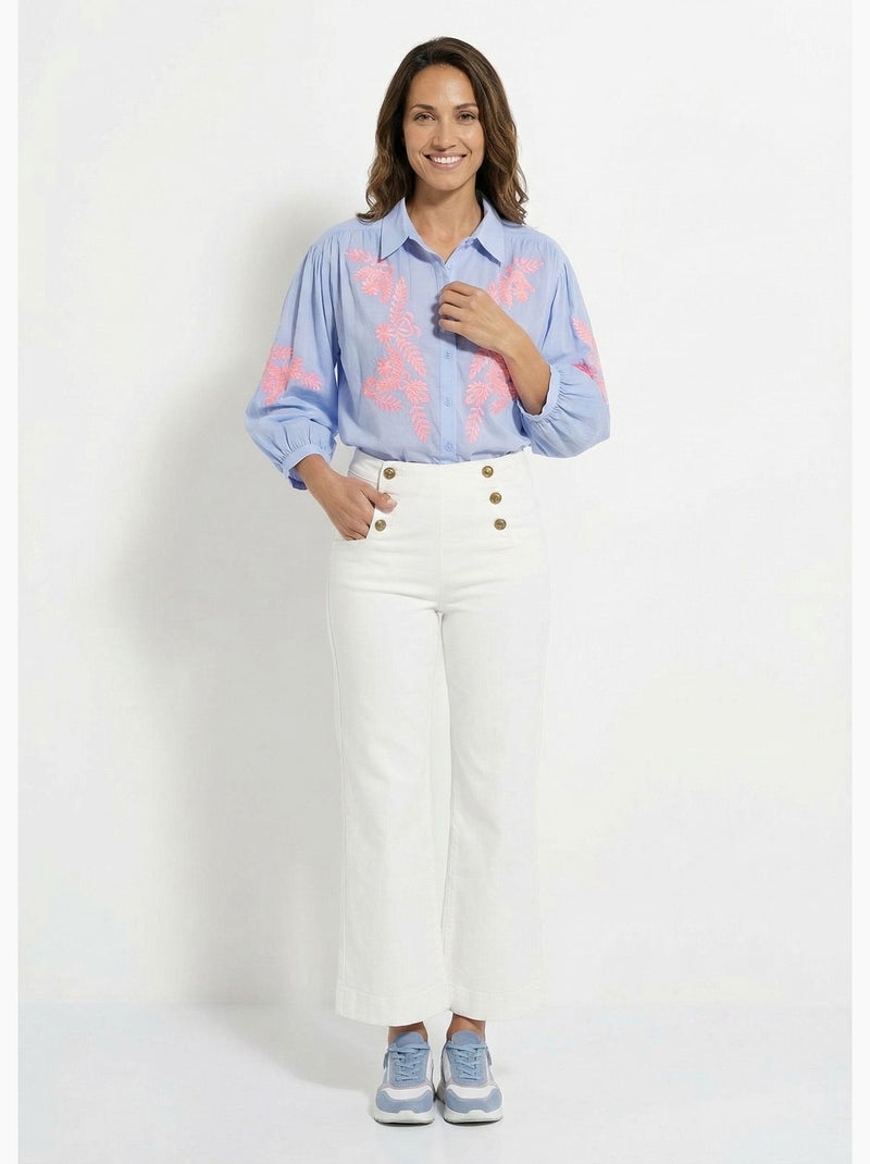 Blusa con mangas anchas y bordado neón - AFIBEL Azul Rosa - Kiabi
