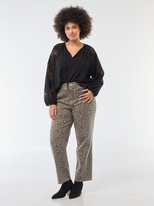 Blusa con mangas de encaje y lazo en el cuello - Kiabi