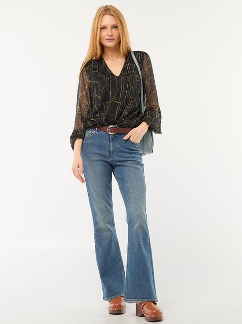 Blusa con motivo e hilos plateados en malla fluida transparente - Kiabi