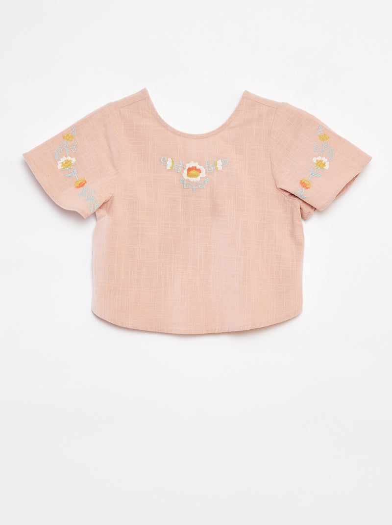Blusa con motivos bordados rosa - Kiabi