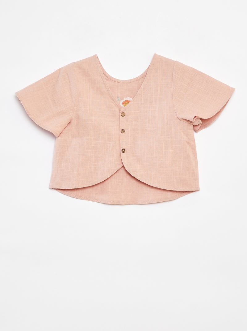 Blusa con motivos bordados rosa - Kiabi