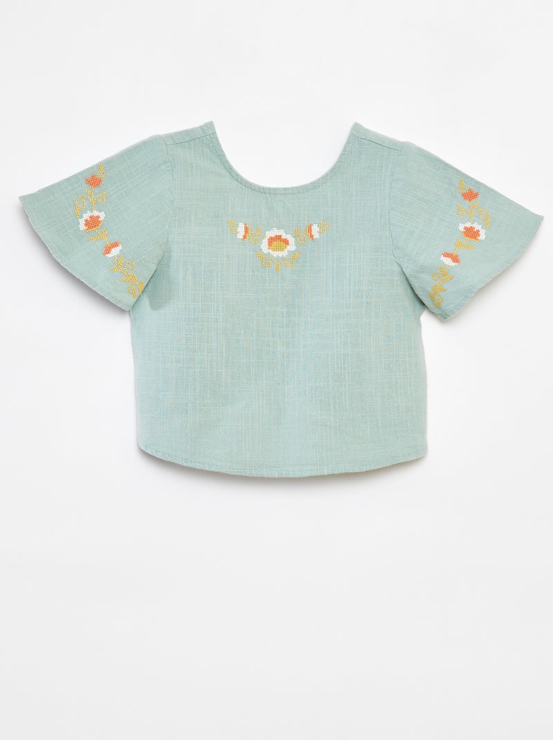 Blusa con motivos bordados Verde - Kiabi