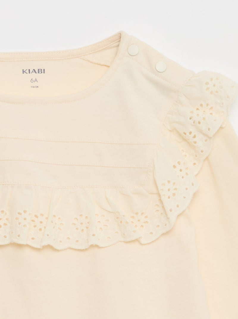 Blusa con pechera y bordados ingleses - colección fácil de poner Blanco - Kiabi