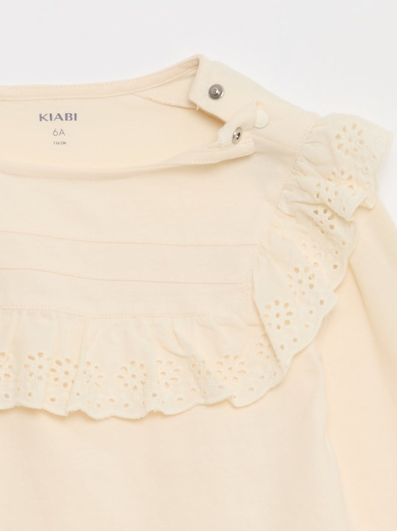 Blusa con pechera y bordados ingleses - colección fácil de poner Blanco - Kiabi