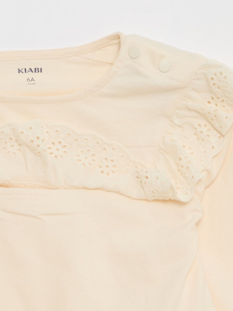 Blusa con pechera y bordados ingleses - colección fácil de poner Blanco - Kiabi