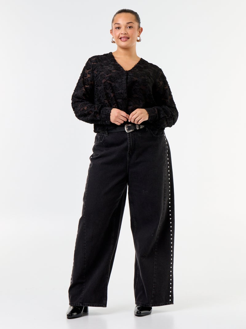Blusa con plumeti Negro - Kiabi