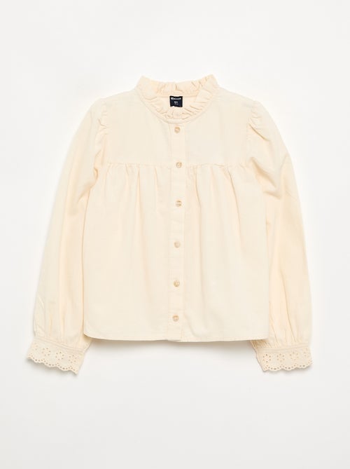 Blusa con puños bordados y cuello con volantes - Kiabi Blusa con puños bordados y cuello con volantes - Kiabi