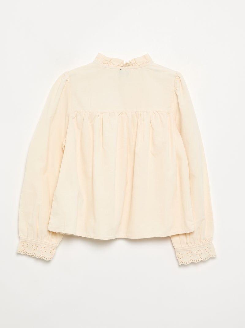 Blusa con puños bordados y cuello con volantes Crudo - Kiabi