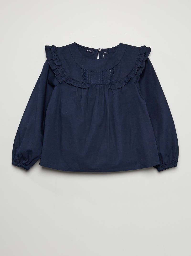 Blusa con volante en el cuello azul - Kiabi