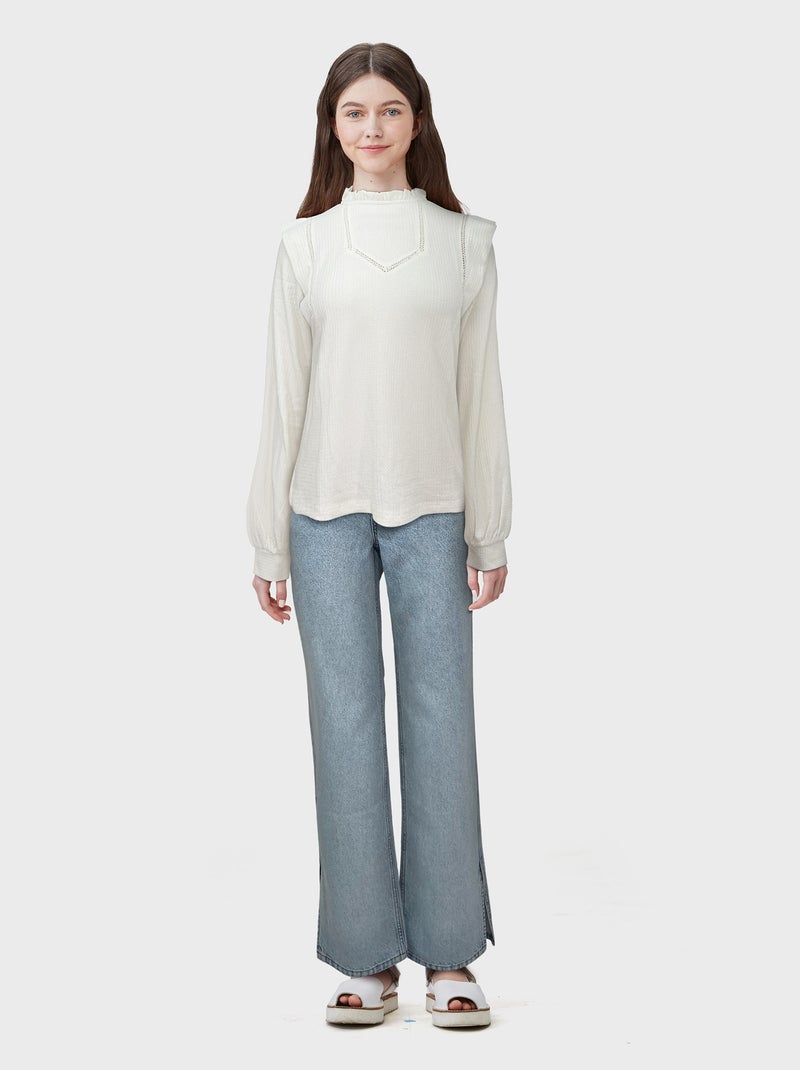 Blusa con volante en el cuello Blanco - Kiabi