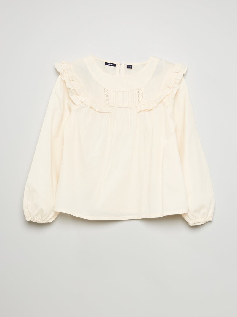 Blusa con volante en el cuello BLANCO - Kiabi