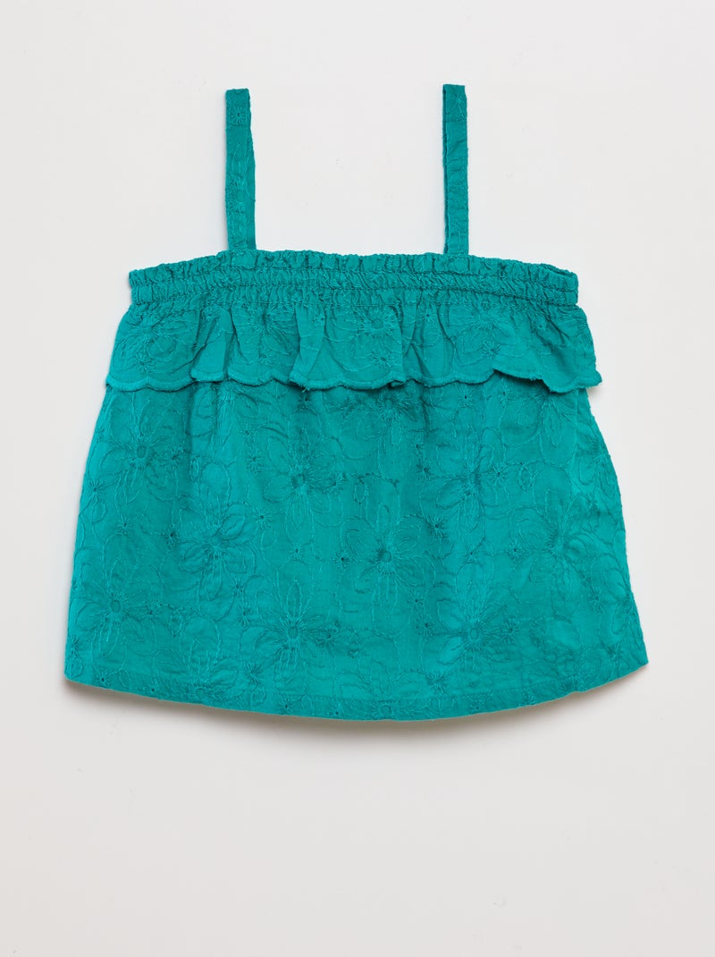 Blusa con volante y bordado inglés VERDE - Kiabi