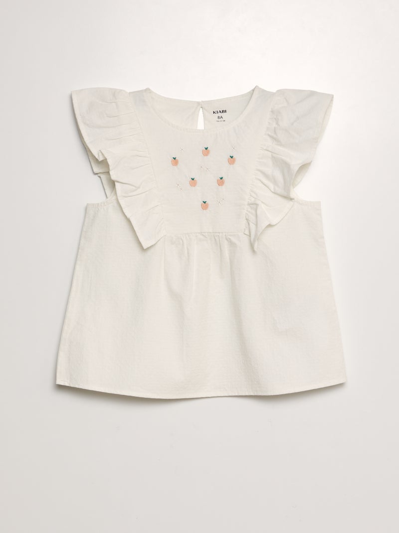 Blusa con volante y bordados de 'frutas' BEIGE - Kiabi