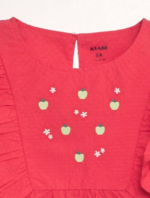 Blusa con volante y bordados de 'frutas' - Kiabi