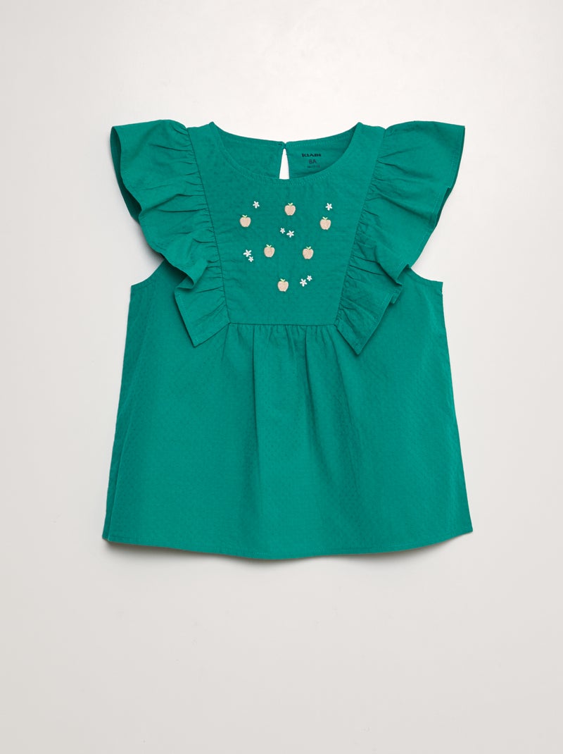 Blusa con volante y bordados de 'frutas' VERDE - Kiabi