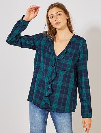 Blusa con volantes a cuadros - Kiabi