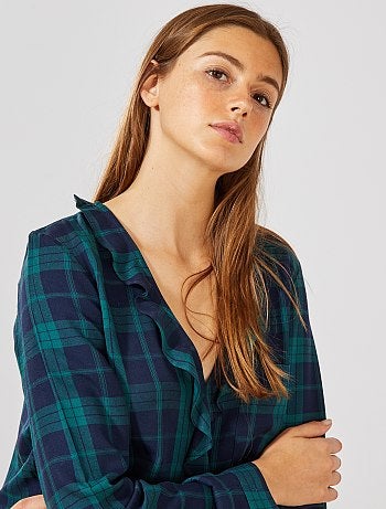 Blusa con volantes a cuadros - Kiabi