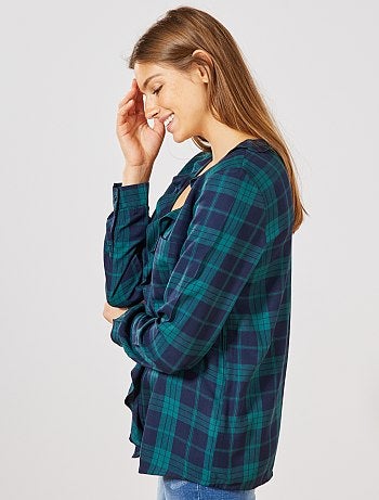 Blusa con volantes a cuadros - Kiabi