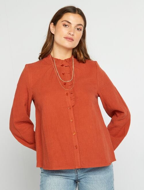 Blusa con volantes de doble gasa de algodón - Kiabi