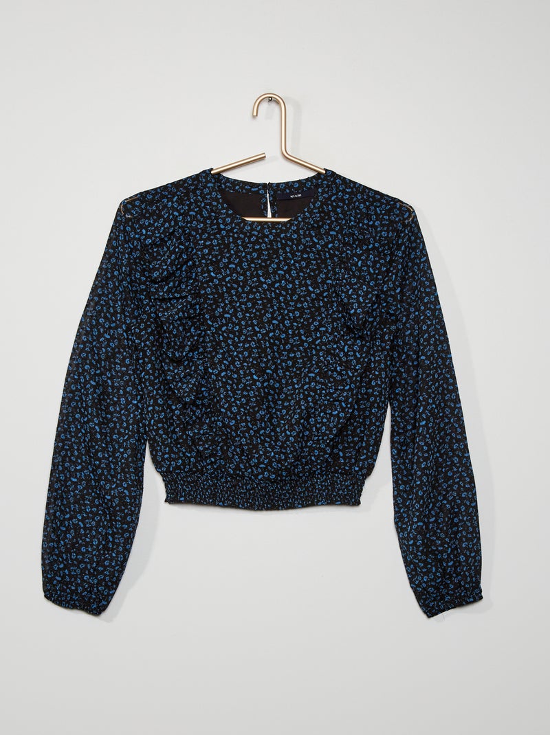 Blusa con volantes de plumeti Negro - Kiabi