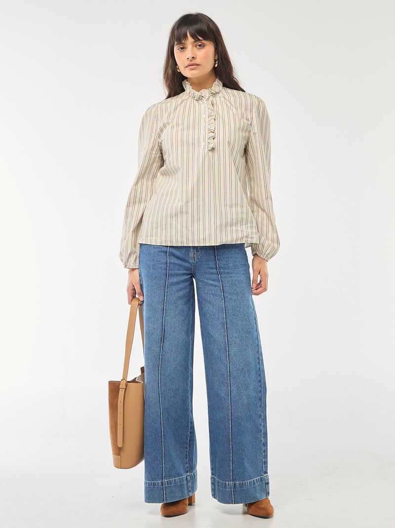Blusa con volantes en el cuello y en la abertura Blanco - Kiabi