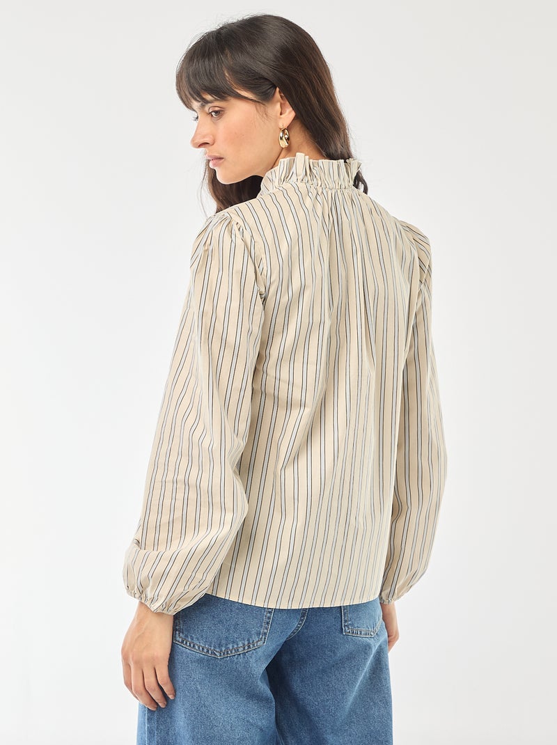 Blusa con volantes en el cuello y en la abertura Blanco - Kiabi