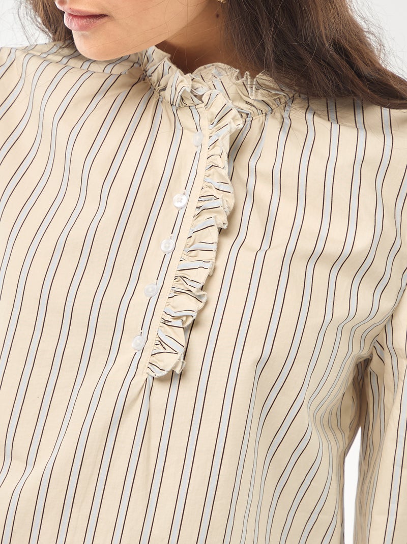 Blusa con volantes en el cuello y en la abertura Blanco - Kiabi