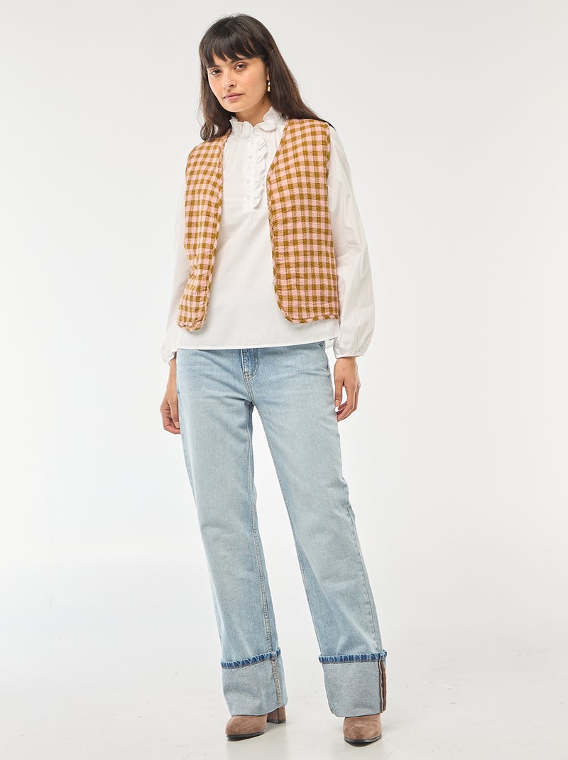 Blusa con volantes en el cuello y en la abertura Blanco - Kiabi