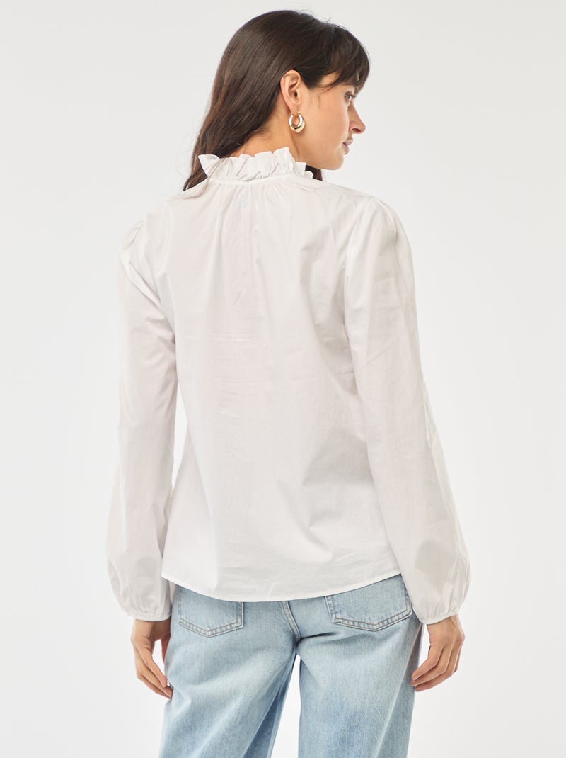 Blusa con volantes en el cuello y en la abertura Blanco - Kiabi