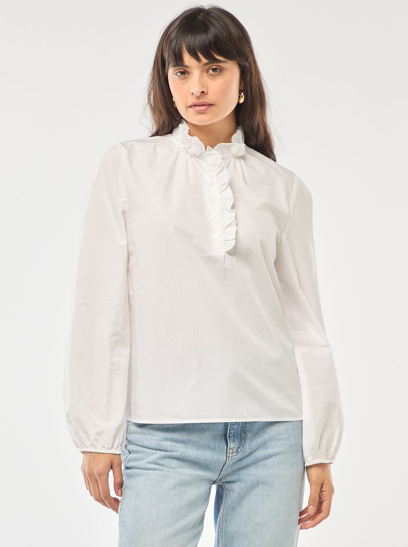 Blusa con volantes en el cuello y en la abertura Blanco - Kiabi