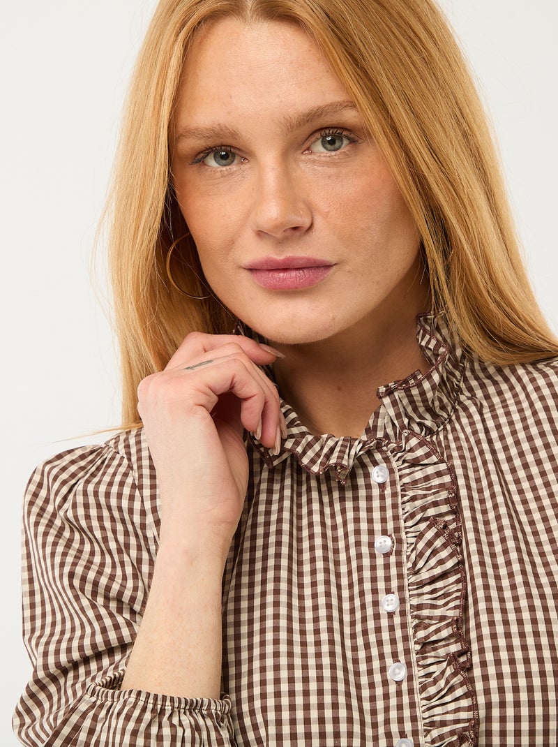 Blusa con volantes en el cuello y en la abertura Marron - Kiabi