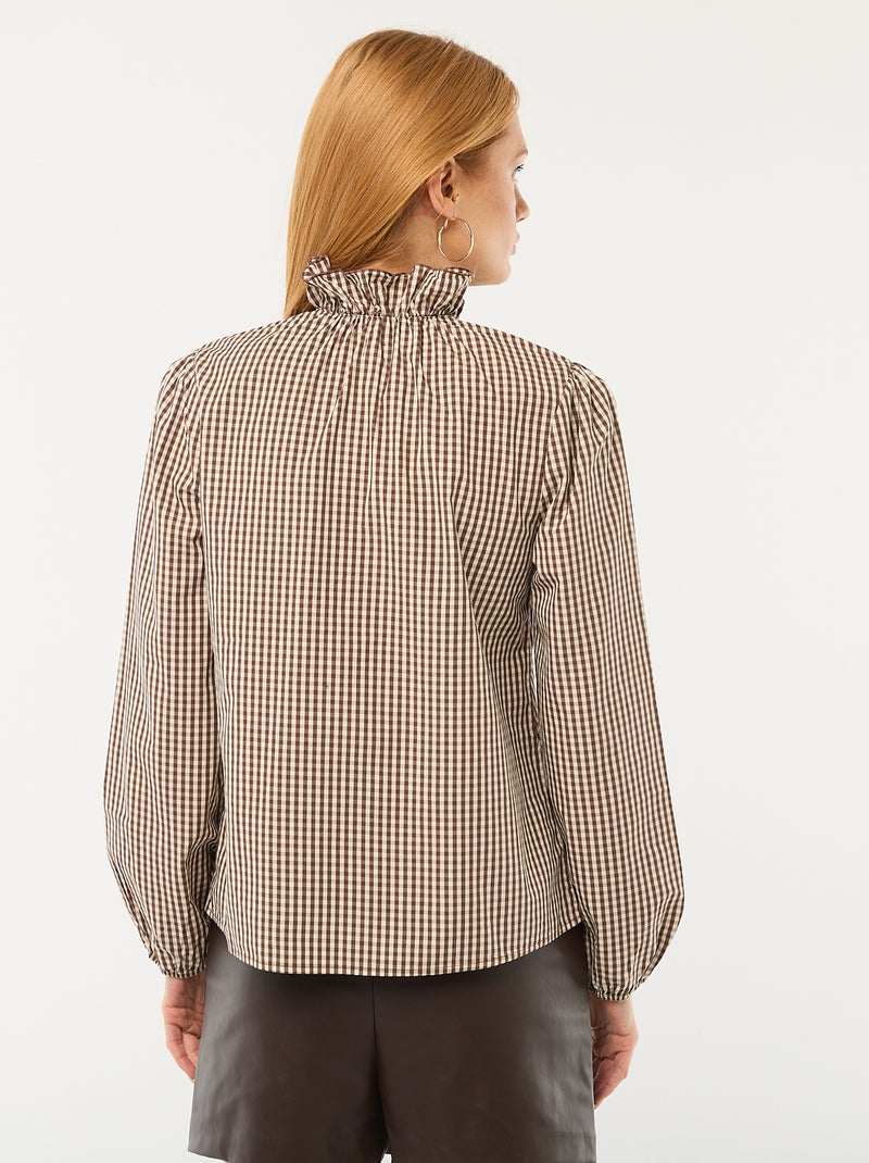 Blusa con volantes en el cuello y en la abertura Marron - Kiabi