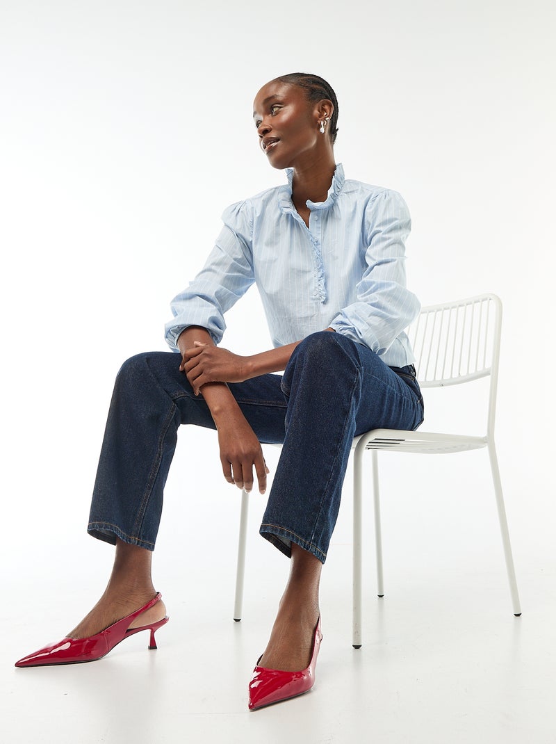 Blusa con volantes en el cuello y la abertura Azul - Kiabi