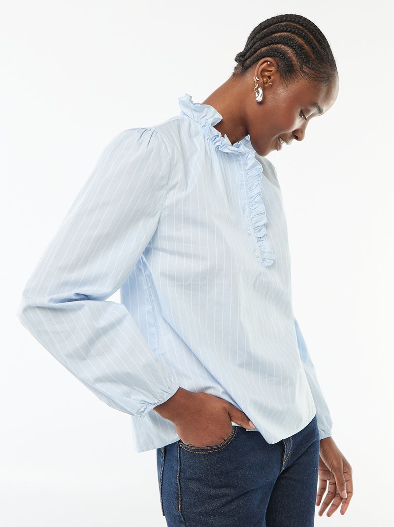 Blusa con volantes en el cuello y la abertura Azul - Kiabi