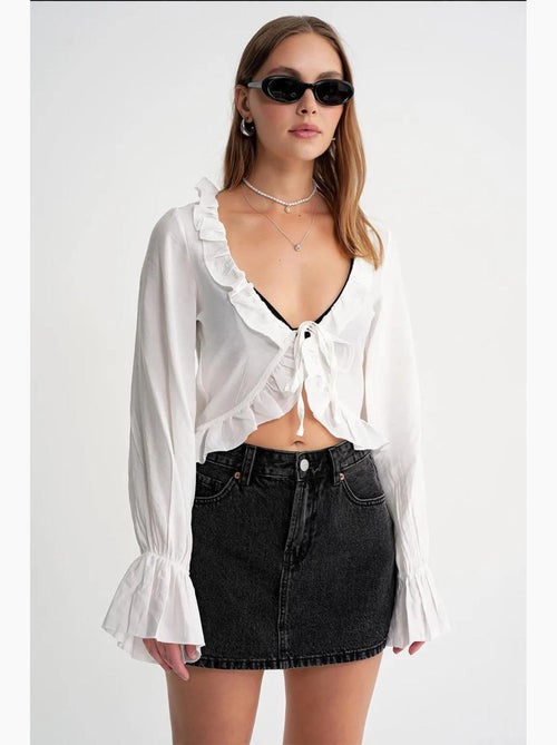 Blusa con volantes escote en v manga larga mixray - Kiabi