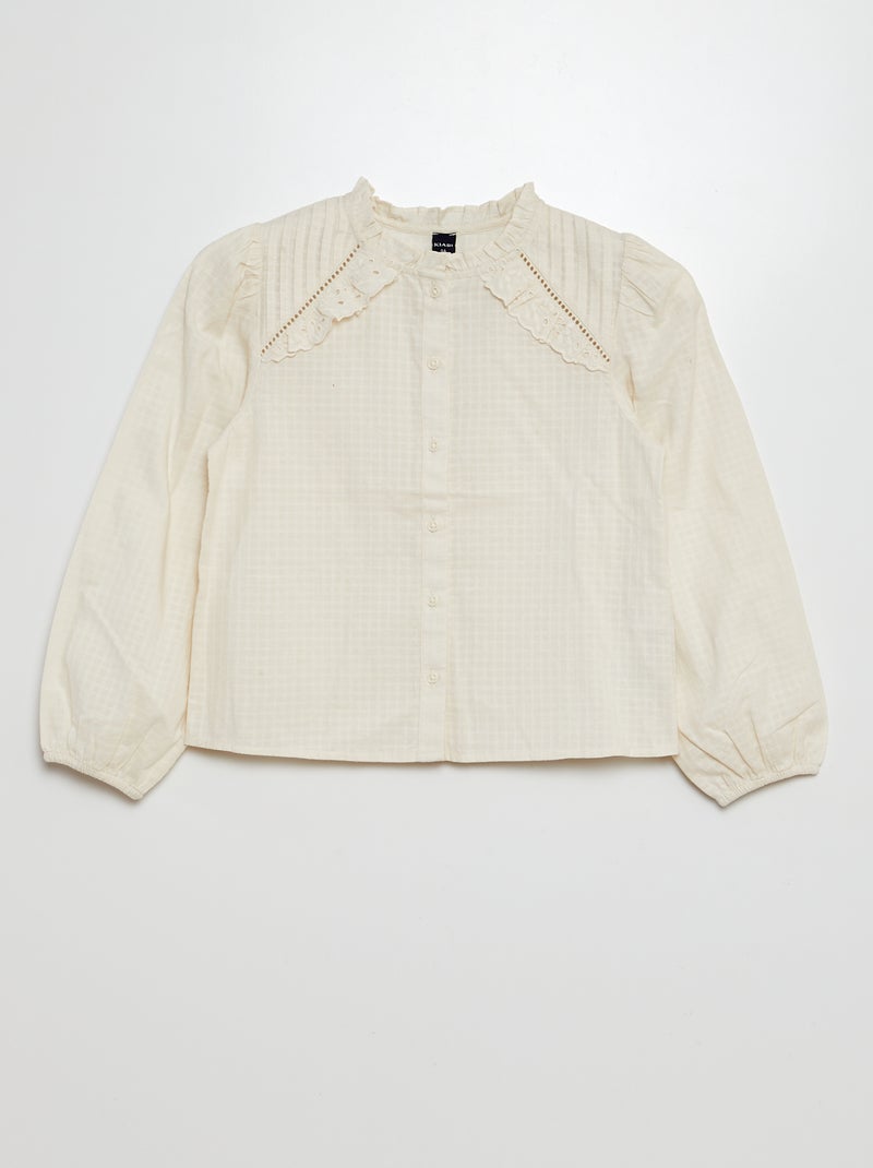 Blusa con volantes y bordados BLANCO - Kiabi