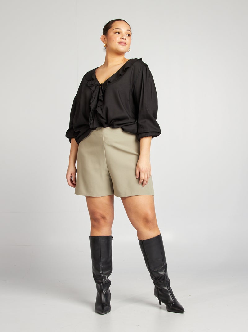 Blusa con volantes y cintas negro - Kiabi